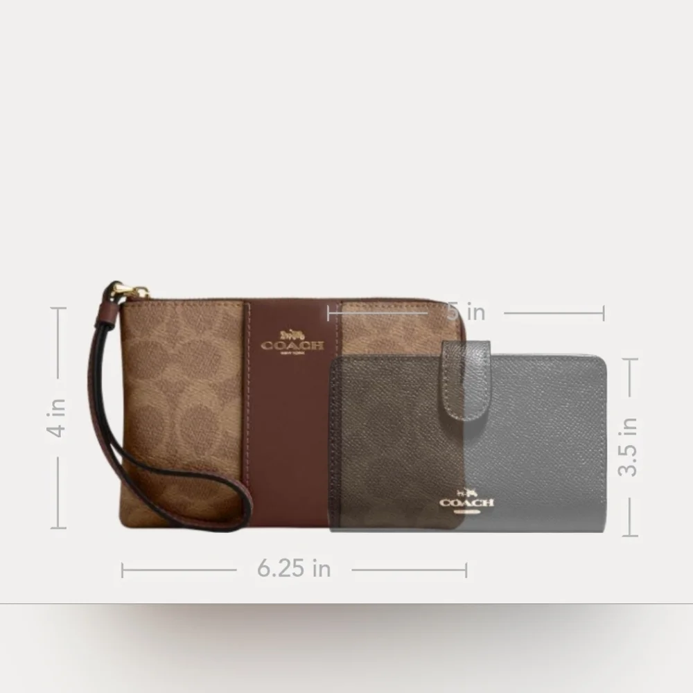 COACH Corner Zip Wristlet in Signature coated canvas, Brown NWT - Picture 9 of 12